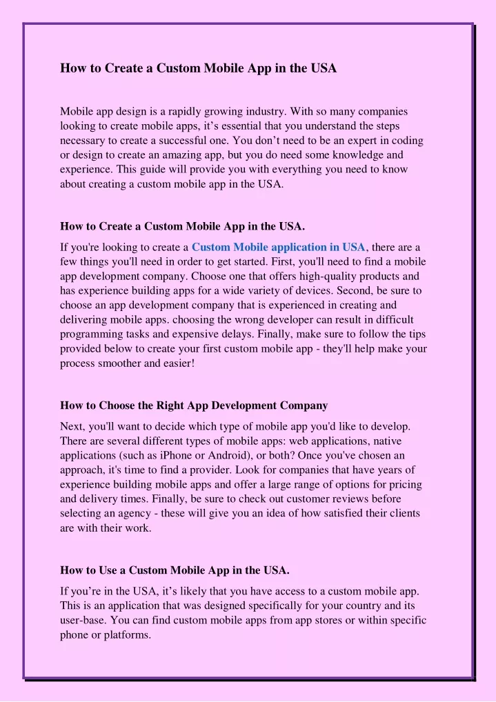 how to create a custom mobile app in the usa