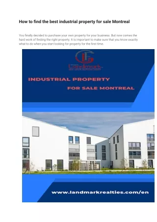 How to find the best industrial property for sale Montreal