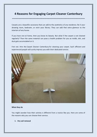 4 reasons for engaging Carpet Cleaner Canterbury