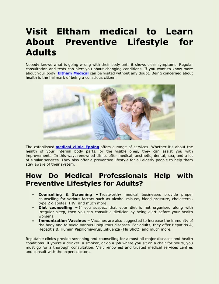 visit eltham medical to learn about preventive