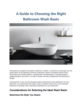 A Guide to Choosing the Right Bathroom Wash Basin
