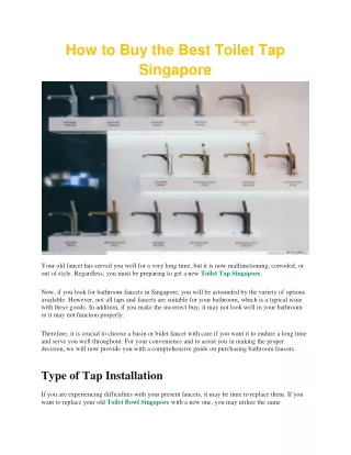 How to Buy the Best Toilet Tap Singapore