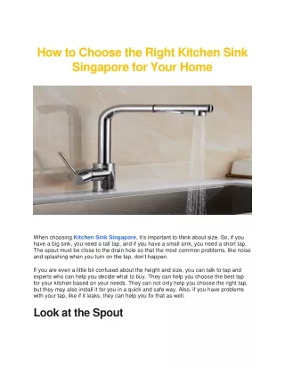 How to Choose the Right Kitchen Sink Singapore for Your Home
