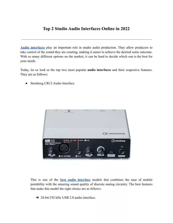 top 2 studio audio interfaces online in 2022