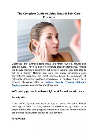 The Complete Guide to Using Natural Skin Care Products