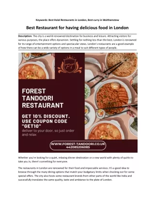 Best Restaurant for having delicious food in London