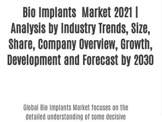 Bio Implants Market 2021 | Analysis by Industry Trends, Size, Share, Company Overview, Growth, Development and Forecast