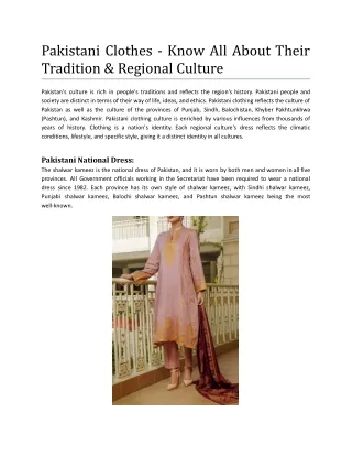 Pakistani Clothes - Know All About Their Tradition & Regional Culture.