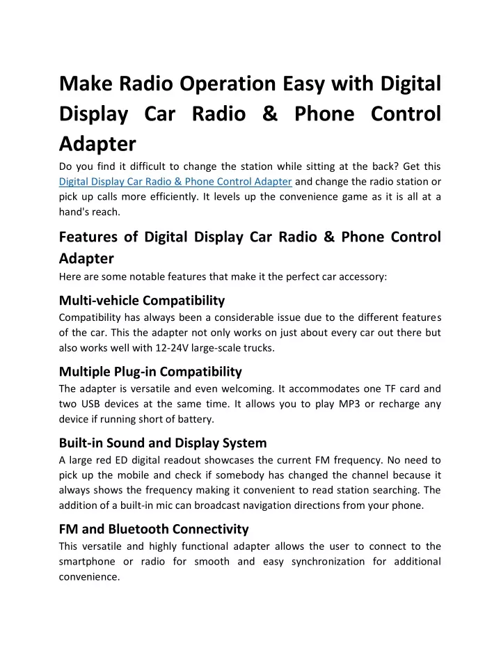 make radio operation easy with digital display