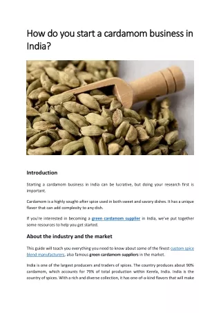 how do you start a cardamom business