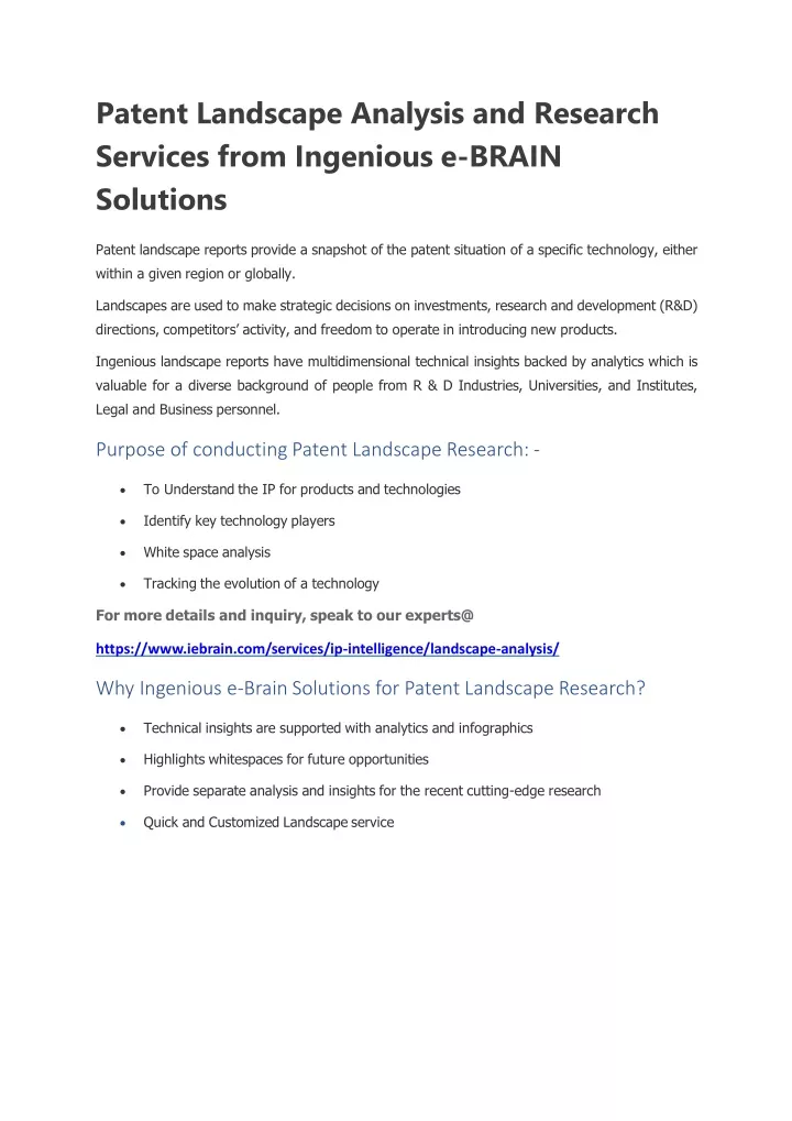 patent landscape analysis and research services