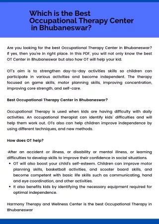 Occupational Therapy Center in Bhubaneswar