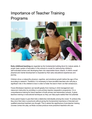 importance of teacher training programs