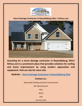 Storm Damage Contractor in Reynoldsburg Ohio | Nrhius.com