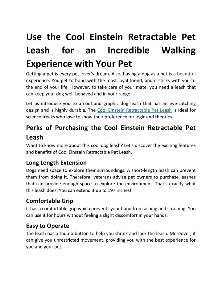 use the cool einstein retractable pet leash