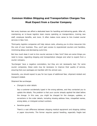 Common Hidden Shipping and Transportation Charges You Must Expect from a Courier Company