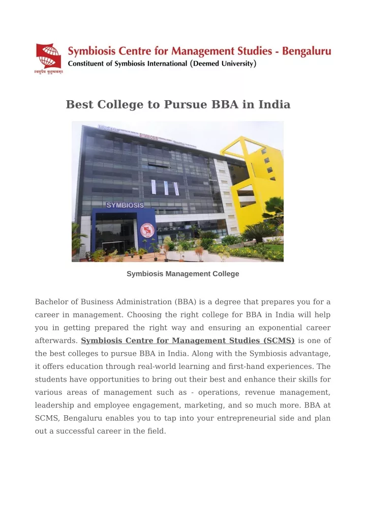 best college to pursue bba in india