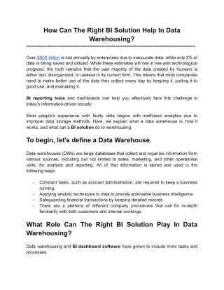 how can the right bi solution help in data