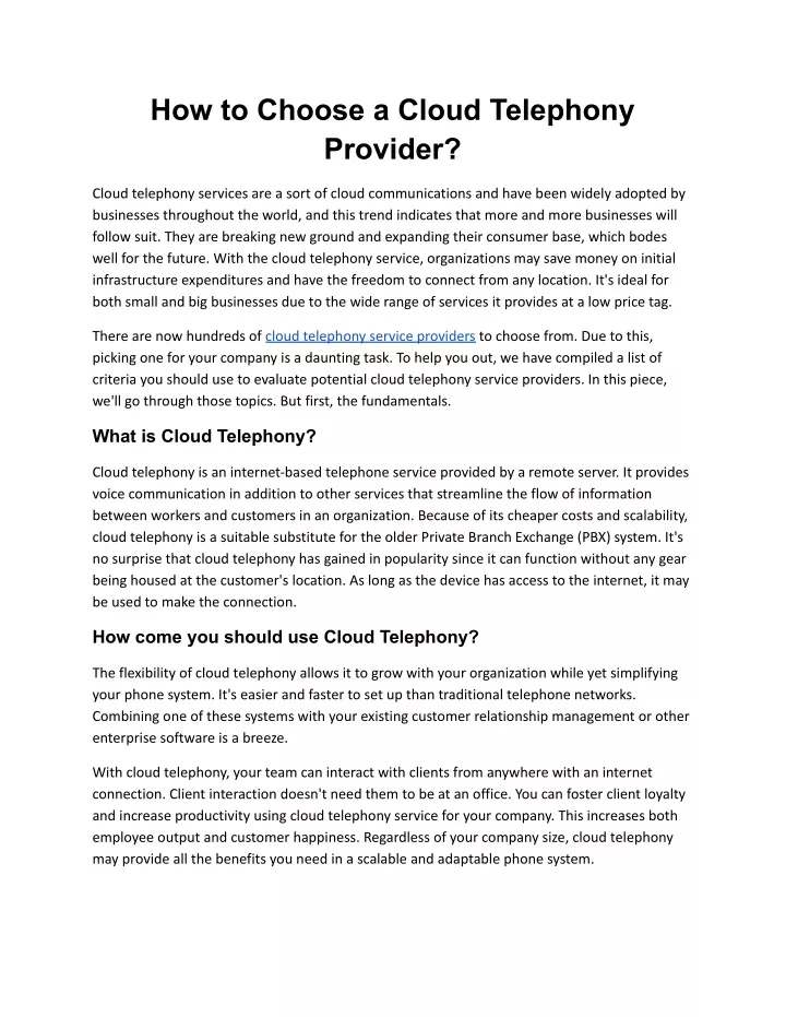 how to choose a cloud telephony provider