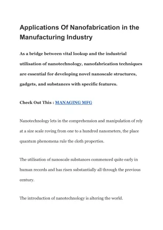 Applications Of Nanofabrication in the Manufacturing Industry