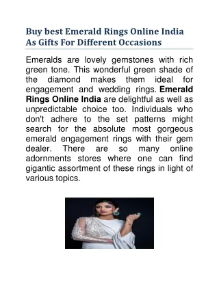 Buy best Emerald Rings Online India As Gifts For Different Occasions