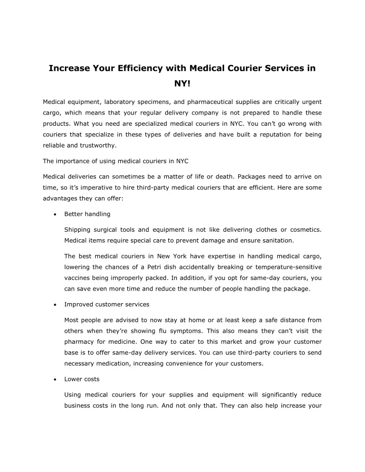 increase your efficiency with medical courier