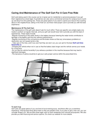 Caring and Maintenance of the Golf Cart for a Care Free Ride