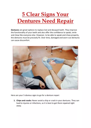 5 Clear Signs Your Dentures Need Repair