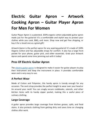 Electric Guitar Apron – Artwork Cooking Apron – Guitar Player Apron for Men
