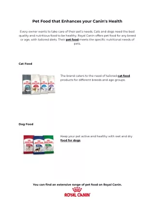 Pet Food that nourishes your Canin's Health