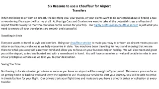 Six Reasons to use a Chauffeur for Airport Transfers