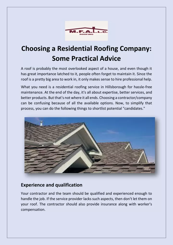 choosing a residential roofing company some