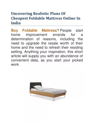 Uncovering Realistic Plans Of Cheapest Foldable Mattress Online In India