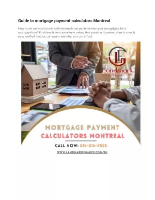 Guide to mortgage payment calculators Montreal