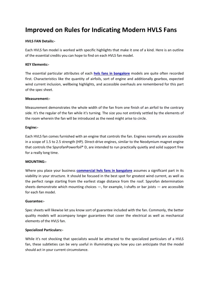 improved on rules for indicating modern hvls fans