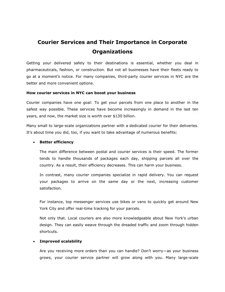 courier services and their importance in corporate