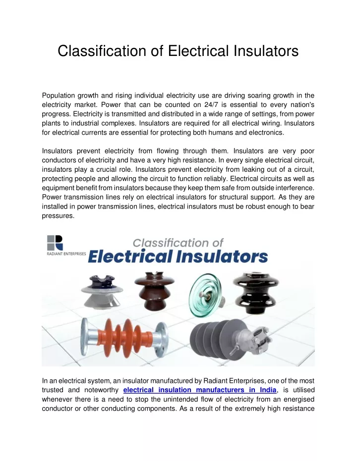 PPT Classification of Electrical Insulators PowerPoint Presentation