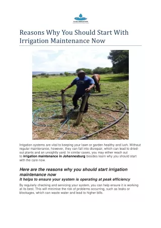 Reasons Why You Should Start With Irrigation Maintenance Now
