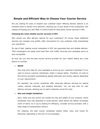 Simple and Efficient Way to Choose Your Courier Service