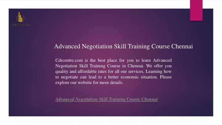 advanced negotiation skill training course chennai