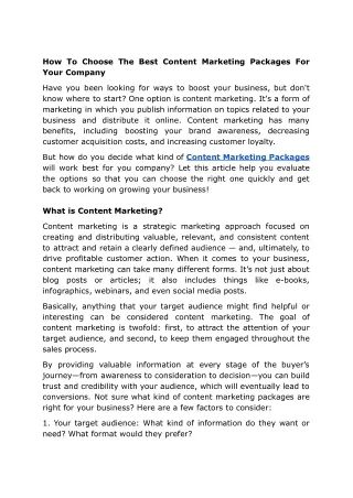 How To Choose The Best Content Marketing Packages For Your Company