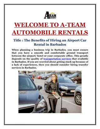 The Benefits of Hiring an Airport Car Rental in Barbados