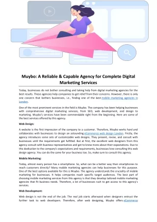 Muybo: A Reliable & Capable Agency for Complete Digital Marketing Services