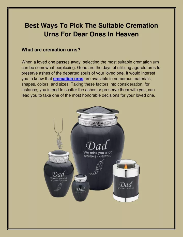 best ways to pick the suitable cremation urns