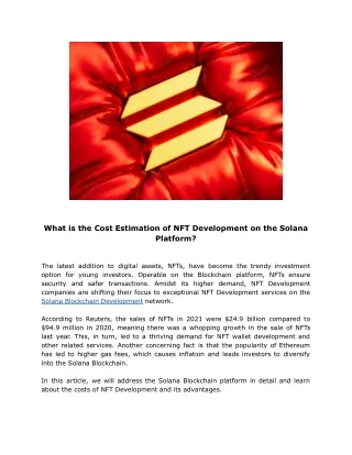 What is the Cost Estimation of NFT Development on the Solana Platform?