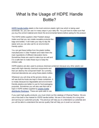 What is the usage of HDPE Handle Bottle