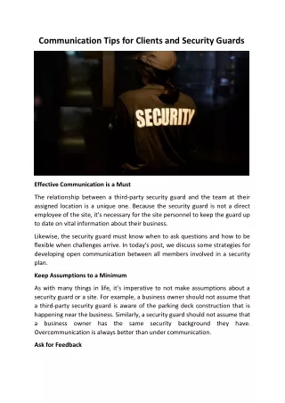 Communication Tips for Clients and Security Guards