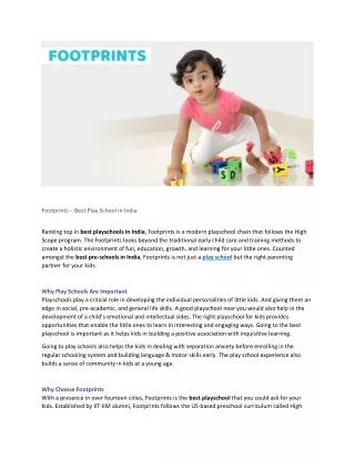Footprints – Best Play School in India