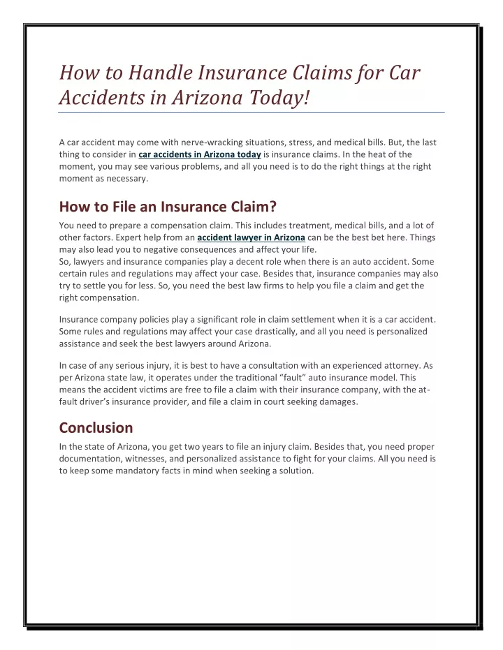 how to handle insurance claims for car accidents