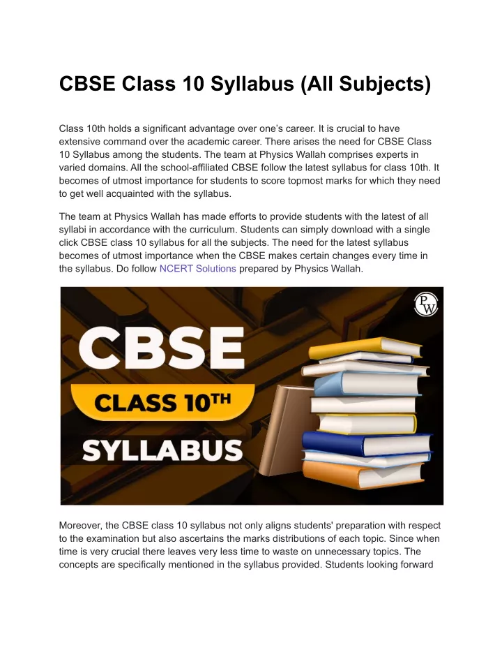 PPT - CBSE Class 10 Syllabus All Subjects PowerPoint Presentation, Free ...